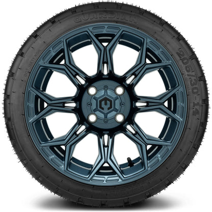 MODZ® 14" Halo Titanium Blue Wheels & Street Tires Combo (Odyssey Tesseract Steel Belted Radial 215/50-14)