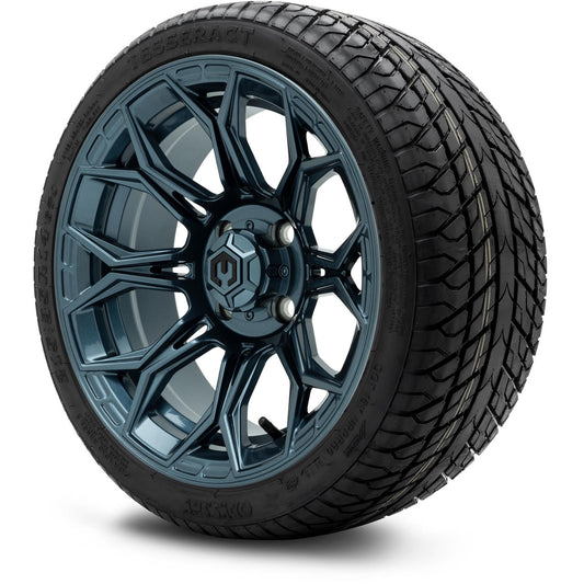 MODZ® 14" Halo Titanium Blue Wheels & Street Tires Combo (Odyssey Tesseract Steel Belted Radial 215/35-14)