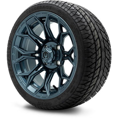 MODZ® 14" Halo Titanium Blue Wheels & Street Tires Combo (Odyssey Tesseract Steel Belted Radial 215/50-14)