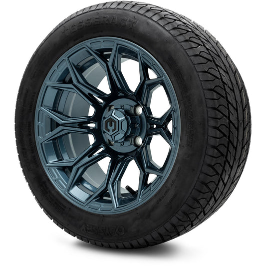 MODZ® 14" Halo Titanium Blue Wheels & Street Tires Combo (Odyssey Tesseract Steel Belted Radial 215/50-14)