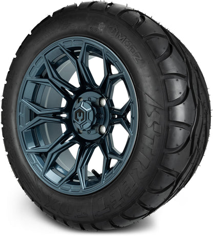 MODZ® 14" Halo Titanium Blue Wheels & Street Tires Combo (MODZ Street Fox Radial 205/40-14)