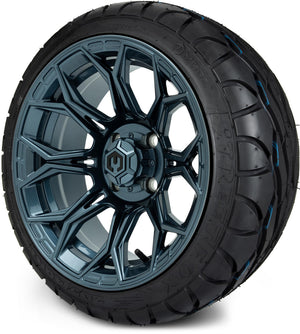 MODZ® 14" Halo Titanium Blue Wheels & Street Tires Combo (MODZ Street Fox Radial 205/40-14)