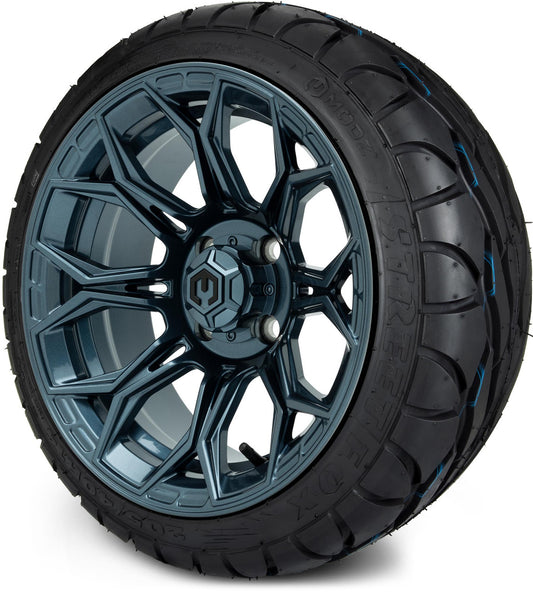 MODZ® 14" Halo Titanium Blue Wheels & Street Tires Combo (MODZ Street Fox Radial 205/40-14)