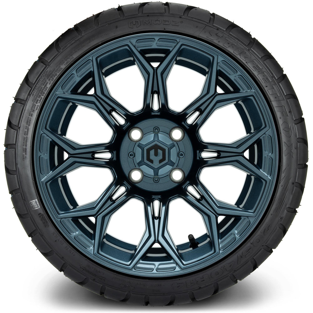 MODZ® 14" Halo Titanium Blue Wheels & Street Tires Combo (Odyssey Tesseract Steel Belted Radial 215/50-14)