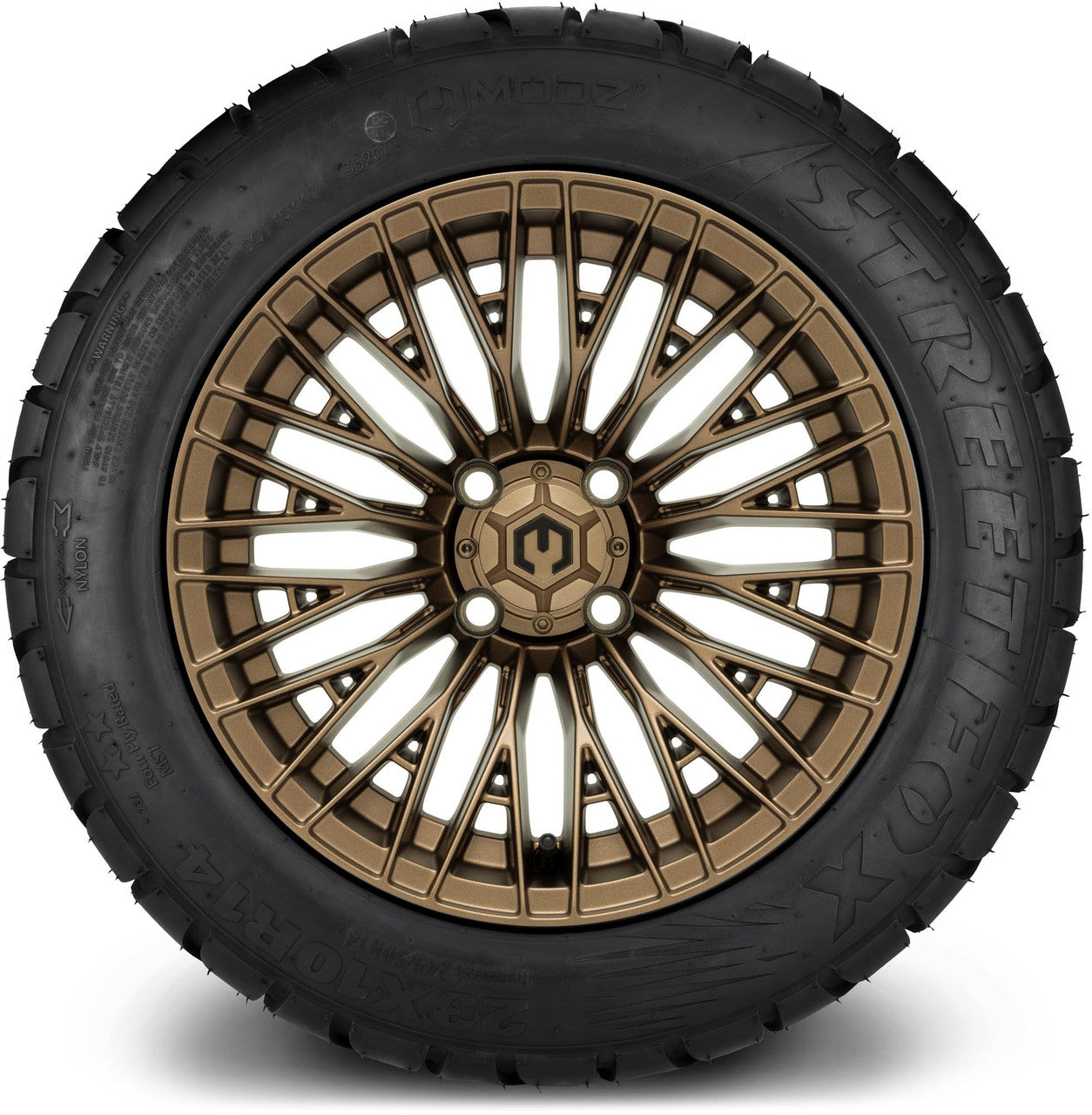 MODZ® 14" Reaper Titanium Gunmetal Wheels & Street Tires Combo (Odyssey Tesseract Steel Belted Radial 215/35-14)