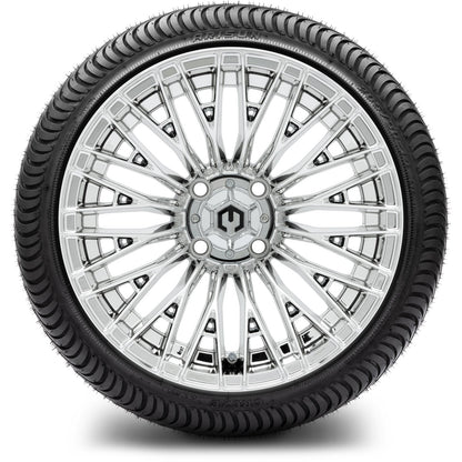 MODZ® 14" Reaper Chrome Wheels & Street Tires Combo (Odyssey Tesseract Steel Belted Radial 215/35-14)