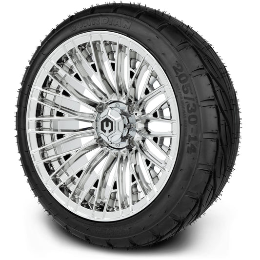 MODZ® 14" Reaper Chrome Wheels & Street Tires Combo (MODZ Guardian 205/30-14)