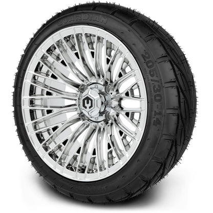 MODZ® 14" Reaper Chrome Wheels & Street Tires Combo (Odyssey Tesseract Steel Belted Radial 215/50-14)