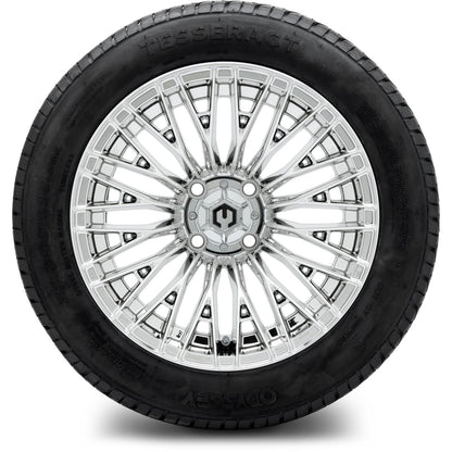 MODZ® 14" Reaper Chrome Wheels & Street Tires Combo (Odyssey Tesseract Steel Belted Radial 215/35-14)