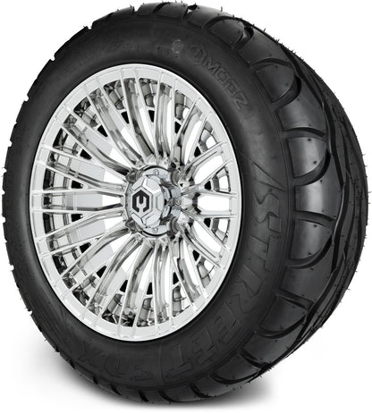 MODZ® 14" Reaper Chrome Wheels & Street Tires Combo (Odyssey Tesseract Steel Belted Radial 215/35-14)