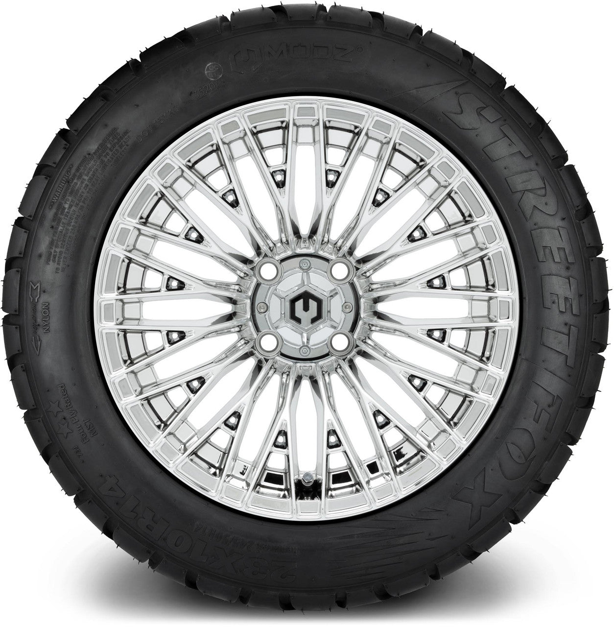 MODZ® 14" Reaper Chrome Wheels & Street Tires Combo (MODZ Street Fox Radial 205/40-14)
