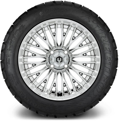 MODZ® 14" Reaper Chrome Wheels & Street Tires Combo (Odyssey Tesseract Steel Belted Radial 215/50-14)