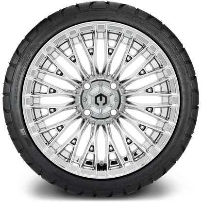 MODZ® 14" Reaper Chrome Wheels & Street Tires Combo (Odyssey Tesseract Steel Belted Radial 215/35-14)
