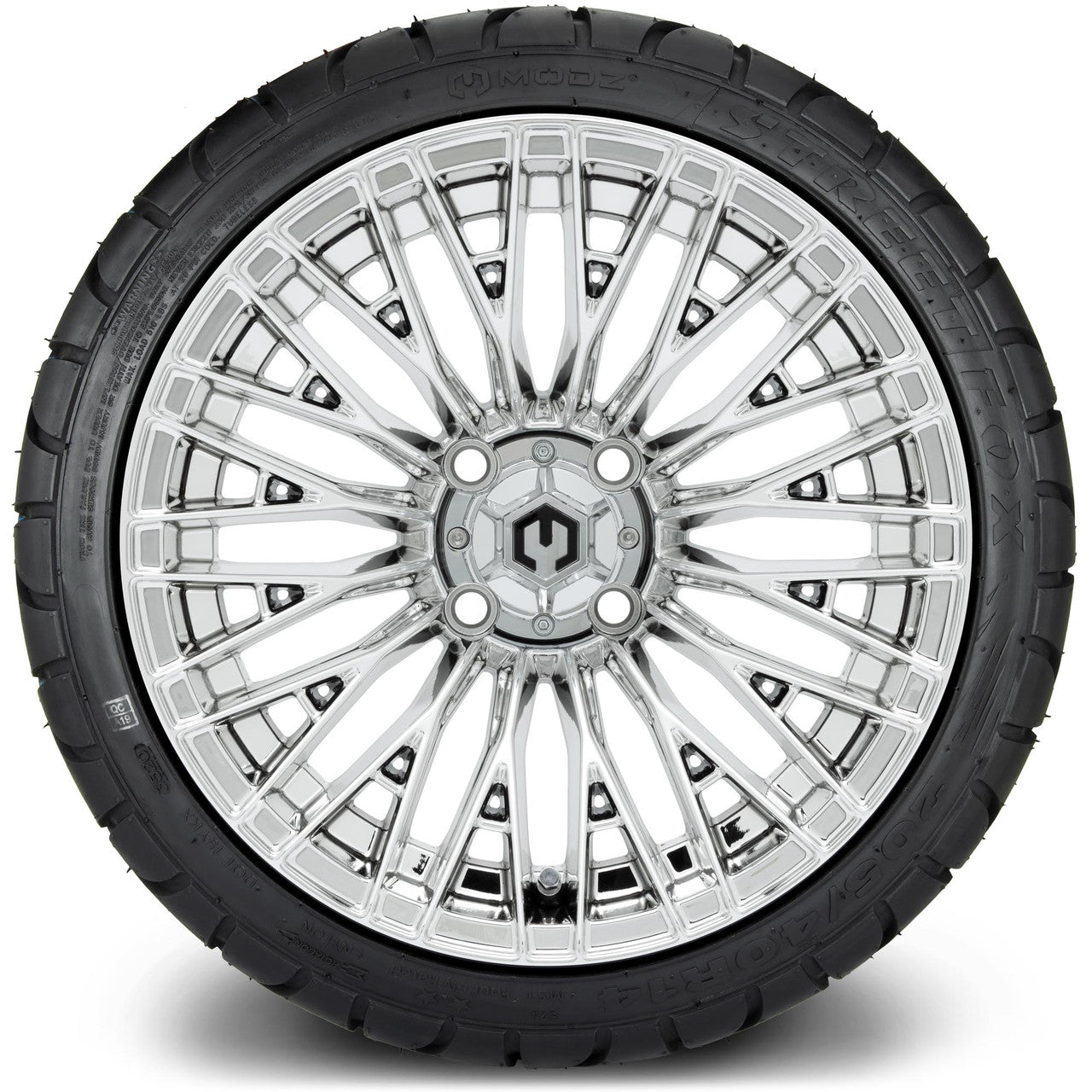 MODZ® 14" Reaper Chrome Wheels & Street Tires Combo (Odyssey Tesseract Steel Belted Radial 215/50-14)