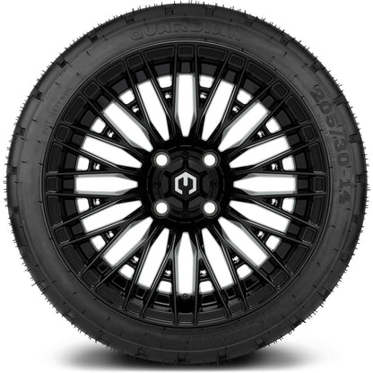 MODZ® 14" Reaper Glossy Black Wheels & Street Tires Combo (Arisun Cruze 205/30-14)