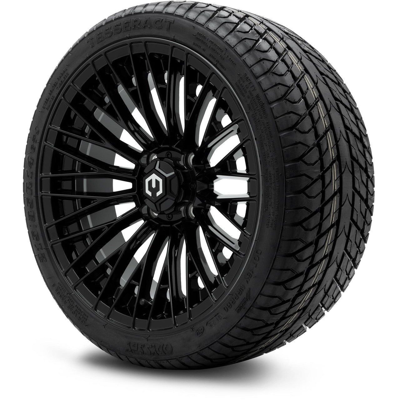 MODZ® 14" Reaper Glossy Black Wheels & Street Tires Combo (Odyssey Tesseract Steel Belted Radial 215/35-14)