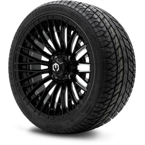 MODZ® 14" Reaper Glossy Black Wheels & Street Tires Combo (Odyssey Tesseract Steel Belted Radial 215/35-14)