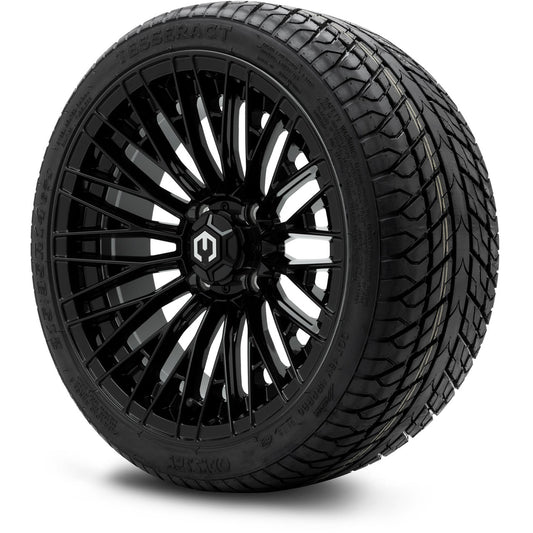 MODZ® 14" Reaper Glossy Black Wheels & Street Tires Combo (Odyssey Tesseract Steel Belted Radial 215/35-14)