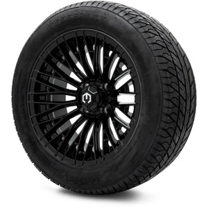 MODZ® 14" Reaper Glossy Black Wheels & Street Tires Combo (Odyssey Tesseract Steel Belted Radial 215/50-14)