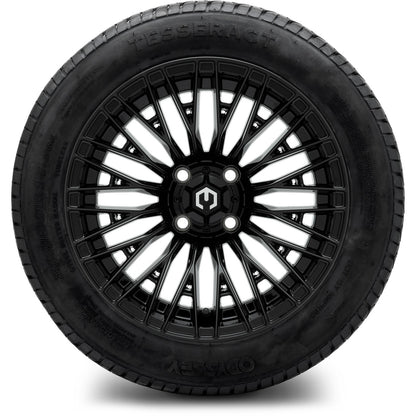 MODZ® 14" Reaper Glossy Black Wheels & Street Tires Combo (Odyssey Tesseract Steel Belted Radial 215/35-14)