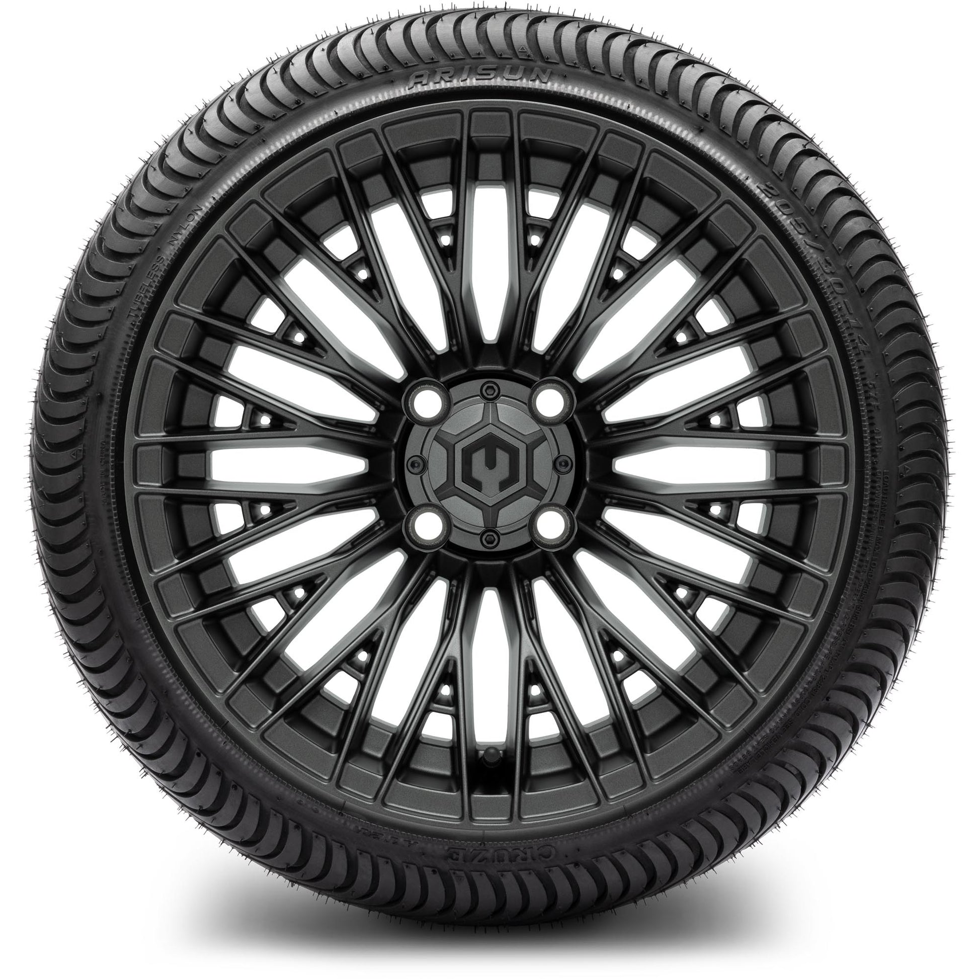 MODZ® 14" Reaper Titanium Gunmetal Wheels & Street Tires Combo (Arisun X-Sport 205/30-14)
