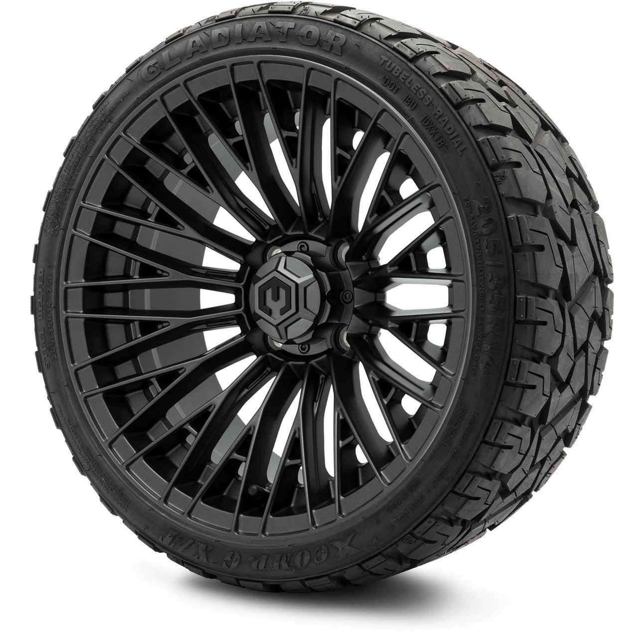 MODZ® 14" Reaper Titanium Gunmetal Wheels & Off-Road Tires Combo (Xcomp Gladiator 23-10-14 Radial)