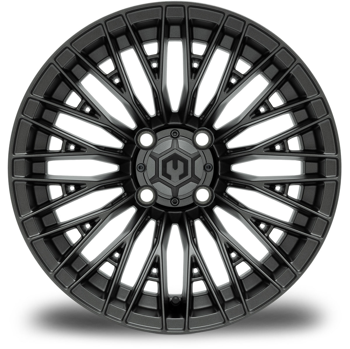 MODZ® 14" Reaper Titanium Gunmetal Wheels & Street Tires Combo (Odyssey Tesseract Steel Belted Radial 215/50-14)