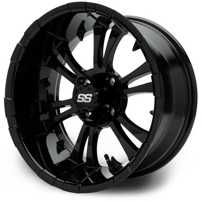 MODZ® 15" Vampire Glossy Black Wheels & Street Tires Combo (Odyssey Tesseract Steel-Belted Radial 215/45-R15)