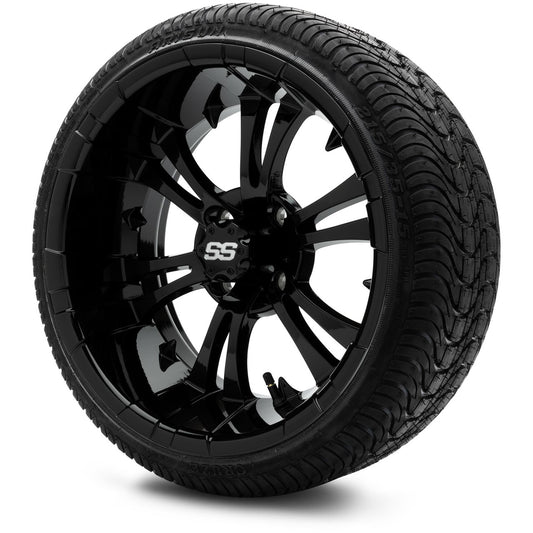 MODZ® 15" Vampire Glossy Black Wheels & Street Tires Combo (Arisun Cruze 215/35-15)