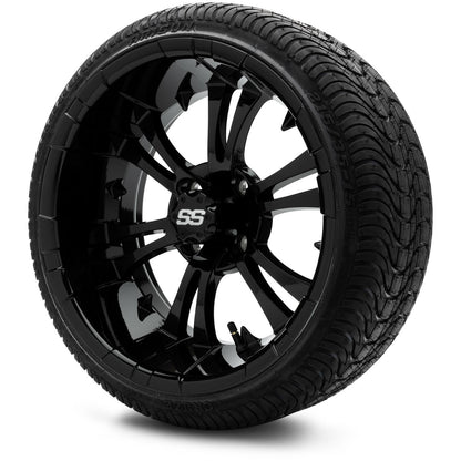 MODZ® 15" Vampire Glossy Black Wheels & Street Tires Combo (Odyssey Tesseract Steel-Belted Radial 215/45-R15)