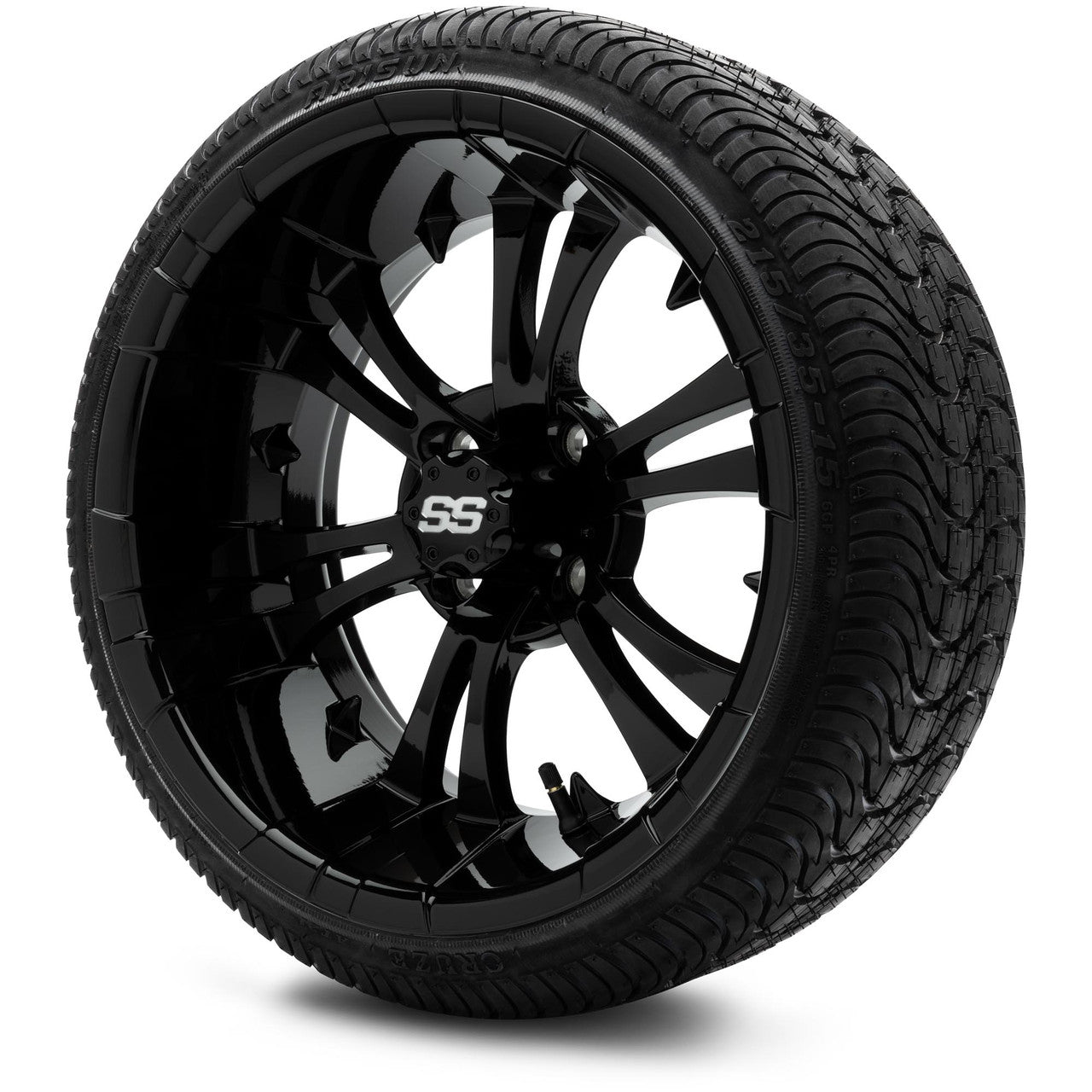 MODZ® 15" Vampire Glossy Black Wheels & Street Tires Combo (Odyssey Tesseract Steel-Belted Radial 215/35-R15)
