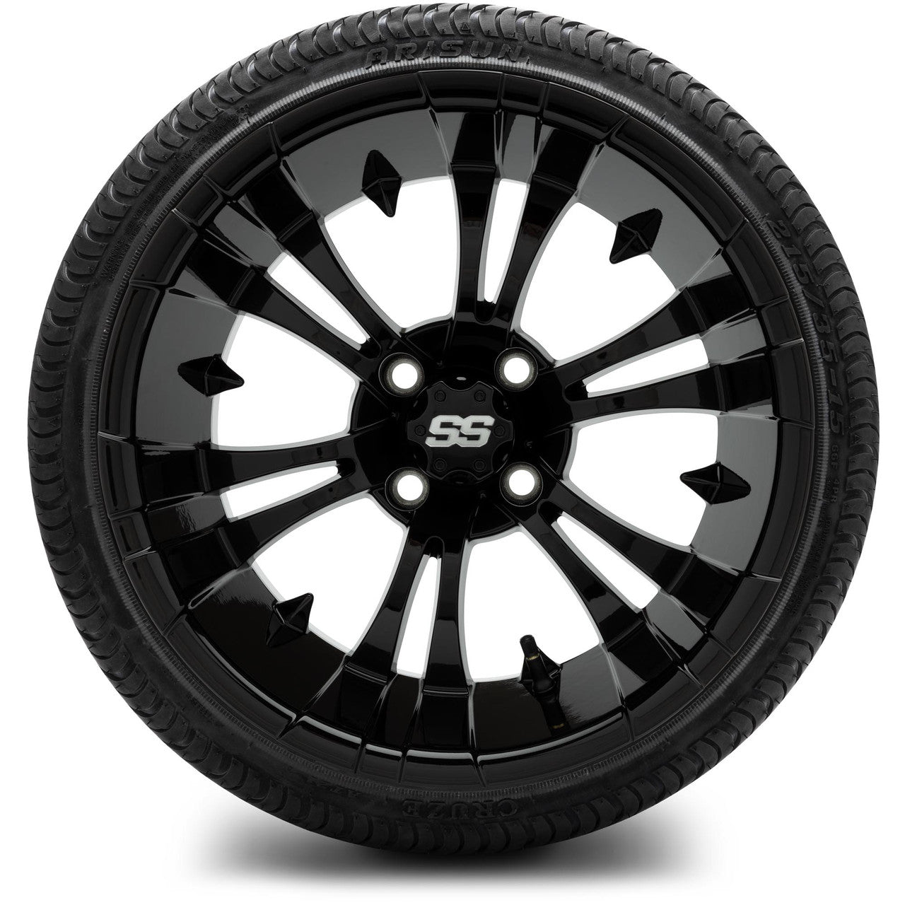 MODZ® 15" Vampire Glossy Black Wheels & Street Tires Combo (Odyssey Tesseract Steel-Belted Radial 215/35-R15)