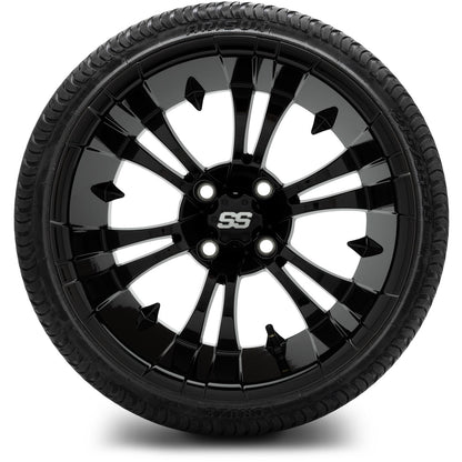 MODZ® 15" Vampire Glossy Black Wheels & Street Tires Combo (Odyssey Tesseract Steel-Belted Radial 215/35-R15)