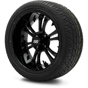 MODZ® 15" Vampire Glossy Black Wheels & Street Tires Combo (Odyssey Tesseract Steel-Belted Radial 215/35-R15)