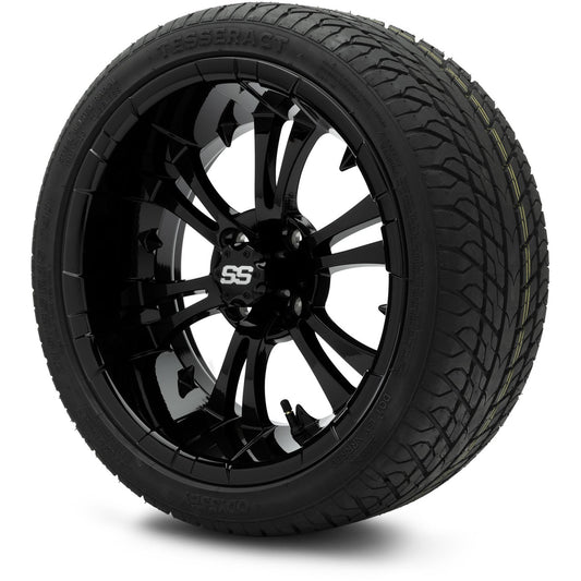MODZ® 15" Vampire Glossy Black Wheels & Street Tires Combo (Odyssey Tesseract Steel-Belted Radial 215/35-R15)