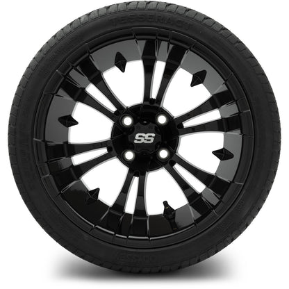 MODZ® 15" Vampire Glossy Black Wheels & Street Tires Combo (Odyssey Tesseract Steel-Belted Radial 215/35-R15)