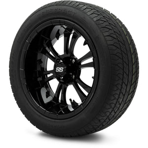 MODZ® 15" Vampire Glossy Black Wheels & Street Tires Combo (Odyssey Tesseract Steel-Belted Radial 215/45-R15)