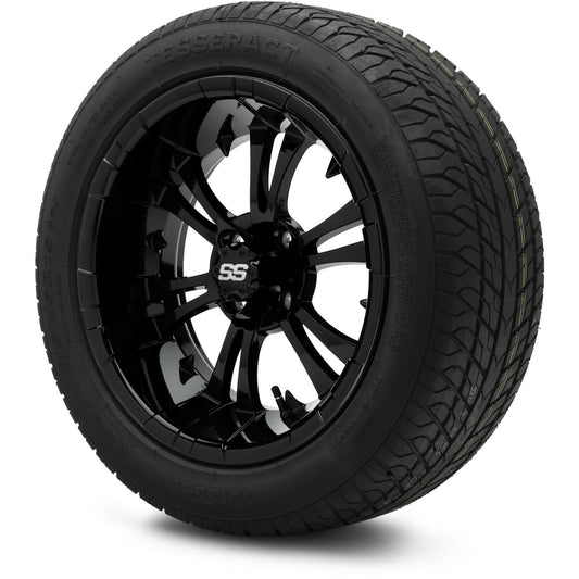 MODZ® 15" Vampire Glossy Black Wheels & Street Tires Combo (Odyssey Tesseract Steel-Belted Radial 215/45-R15)