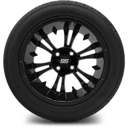 MODZ® 15" Vampire Glossy Black Wheels & Street Tires Combo (Odyssey Tesseract Steel-Belted Radial 215/35-R15)