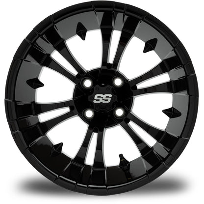 MODZ® 15" Vampire Glossy Black Wheels & Street Tires Combo (Odyssey Tesseract Steel-Belted Radial 215/35-R15)