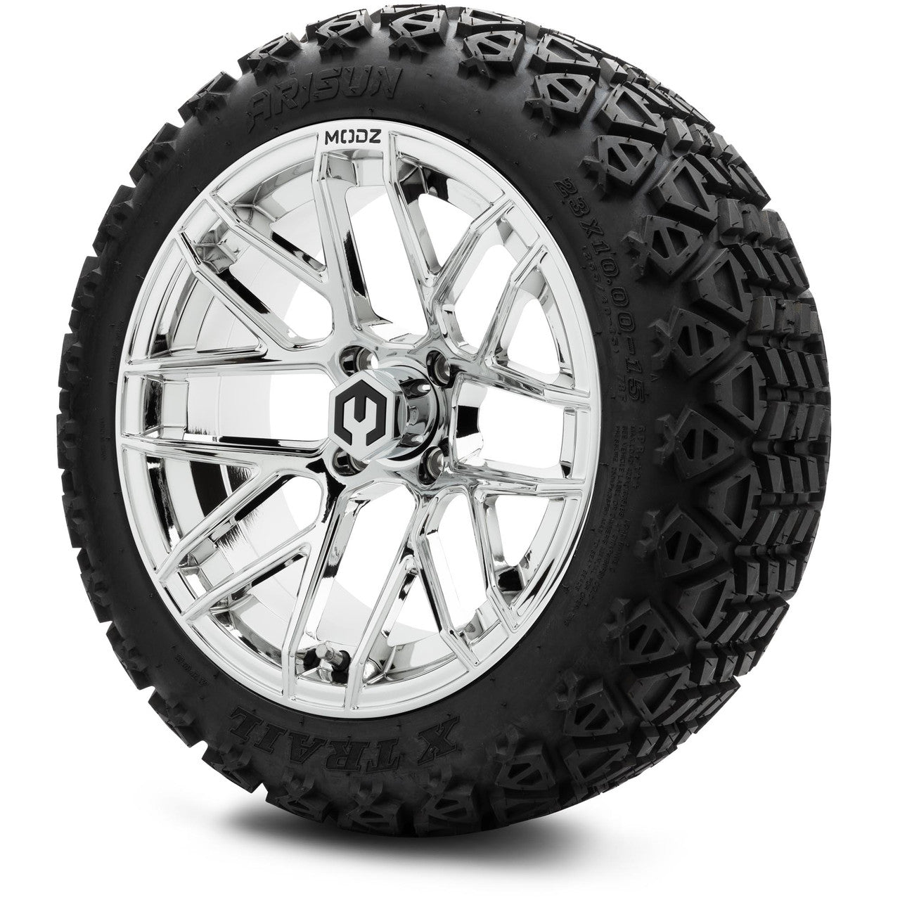 MODZ® 15" Matrix Chrome Wheels & Off-Road Tires Combo (Xcomp Gladiator Steel Belted Radial 23x10-15)