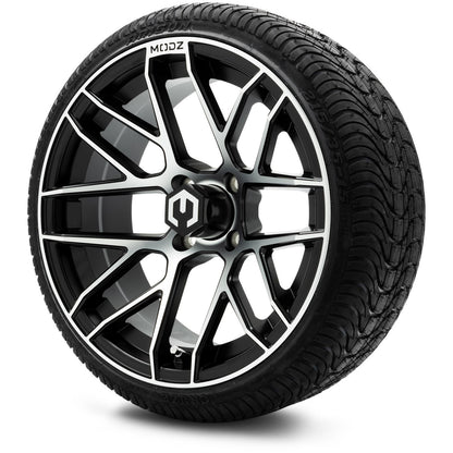 MODZ® 15" Matrix Machined Black Wheels & Street Tires Combo (Odyssey Tesseract Steel-Belted Radial 215/45-R15)