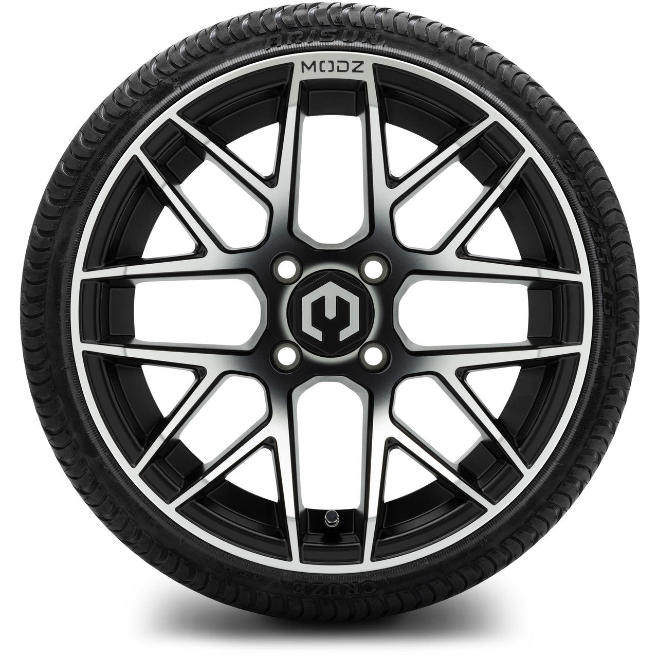 MODZ® 15" Matrix Machined Black Wheels & Street Tires Combo (Odyssey Tesseract Steel-Belted Radial 215/45-R15)