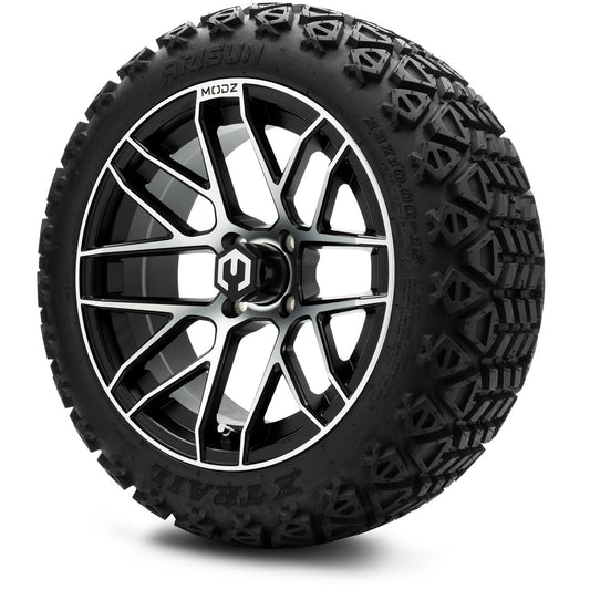 MODZ® 15" Matrix Machined Black Wheels & Off-Road Tires Combo (Arisun X-Trail All-Terrain 23x10-15)