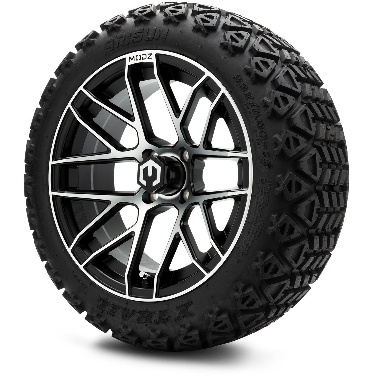 MODZ® 15" Matrix Machined Black Wheels & Off-Road Tires Combo (Arisun X-Armory Steel Belted Radial 23x10-15)