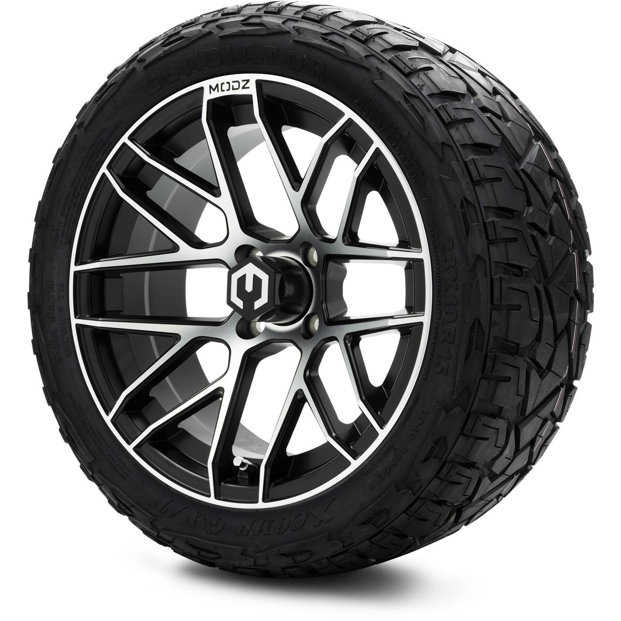 MODZ® 15" Matrix Machined Black Wheels & Off-Road Tires Combo (Arisun X-Trail All-Terrain 23x10-15)