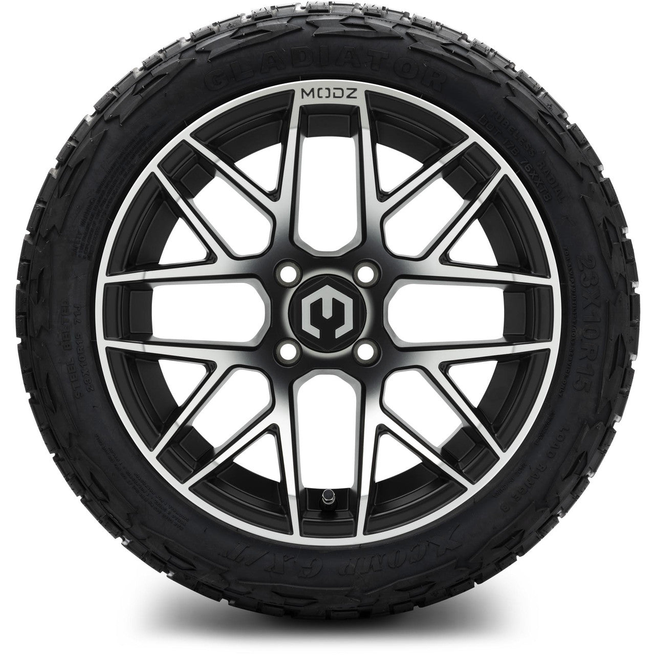 MODZ® 15" Matrix Machined Black Wheels & Off-Road Tires Combo (Xcomp Gladiator Steel Belted Radial 23x10-15)