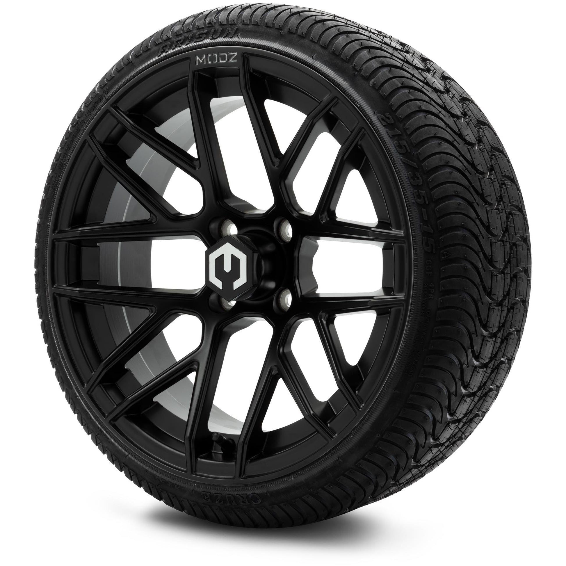 MODZ® 15" Matrix Matte Black Wheels & Street Tires Combo (Arisun Cruze 215/35-15)