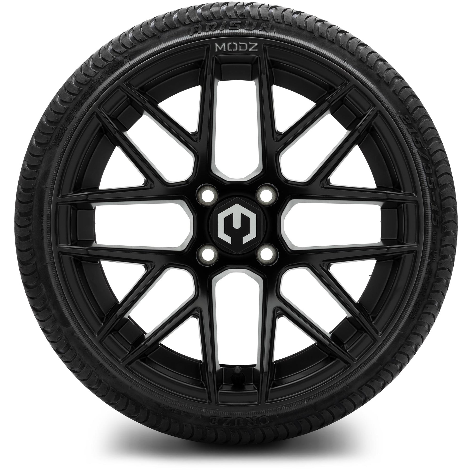 MODZ® 15" Matrix Matte Black Wheels & Street Tires Combo (Arisun Cruze 215/35-15)