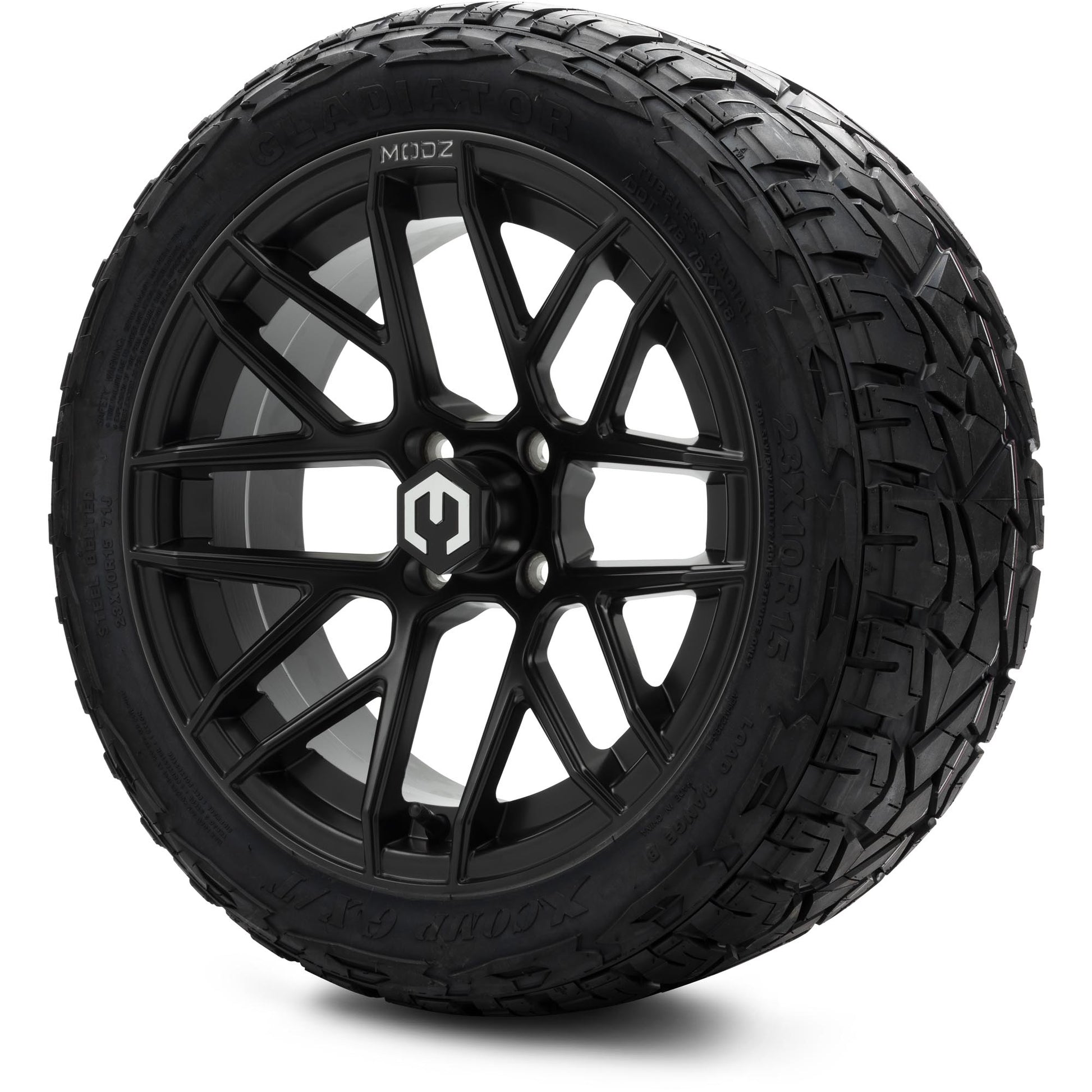 MODZ® 15" Matrix Matte Black Wheels & Off-Road Tires Combo (Xcomp Gladiator Steel Belted Radial 23x10-15)